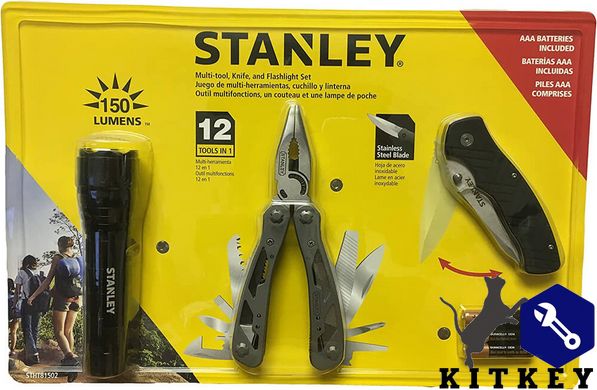 Универсальный инструмент MULTI-TOOL 12 в одном + складной карманный нож + фонарик STANLEY STHT81502-0