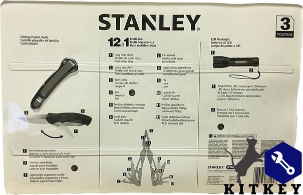 Универсальный инструмент MULTI-TOOL 12 в одном + складной карманный нож + фонарик STANLEY STHT81502-0