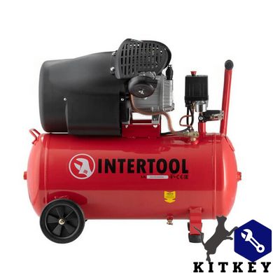 Компрессор 50 л, 2.23 кВт, 220 В, 10 атм, 354 л/мин, 2 цилиндра INTERTOOL PT-0004