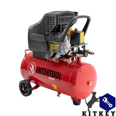 Компресор 24 л, 1.5 кВт, 220 В, 8 aтм, 206 л/хв. INTERTOOL PT-0009