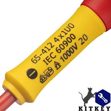 Отвертка электрика FatMax VDE 1000V изолированная с жалом под шлиц SL4 длиной 100 мм STANLEY 0-65-412