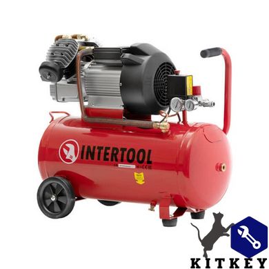 Компресор 50 л, 4 HP, 3 кВт, 220 В, 10 aтм, 420 л/хв, 2 циліндри. INTERTOOL PT-0007