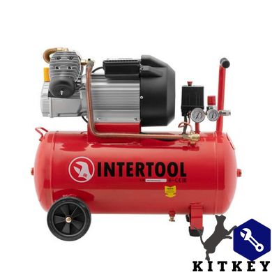 Компрессор 50 л, 3 кВт, 220 В, 10 атм, 420 л/мин, 2 цилиндра. INTERTOOL PT-0007