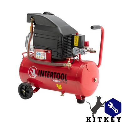 Компресор 24 л, 1500 Вт, 220 В, 8 атм, 206 л/хв. INTERTOOL PT-0010