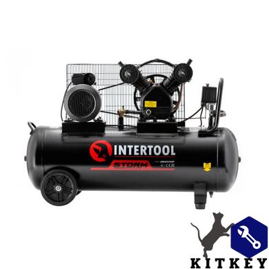 Компресор 100 л, 3 кВт, 220 В, 10 aтм, 500 л/хв., 2 циліндри, STORM INTERTOOL PT-0014