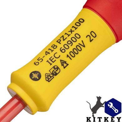 Отвертка электрика FatMax VDE 1000V изолированная с жалом под шлиц Pz1 длиной 100 мм STANLEY 0-65-418