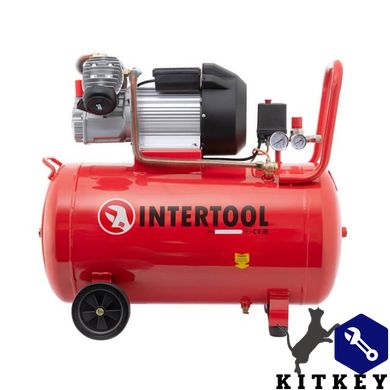 Компрессор 100 л, 3 кВт, 220 В, 10 атм, 420 л/мин, 2 цилиндра INTERTOOL PT-0008