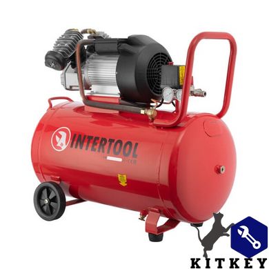 Компрессор 100 л, 3 кВт, 220 В, 10 атм, 420 л/мин, 2 цилиндра INTERTOOL PT-0008