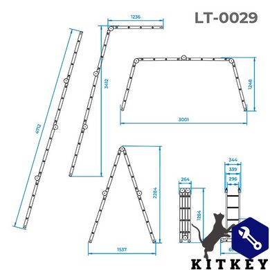 Драбина алюмінієва трансформер 4*4 сходинки, 4,7 м INTERTOOL LT-0029